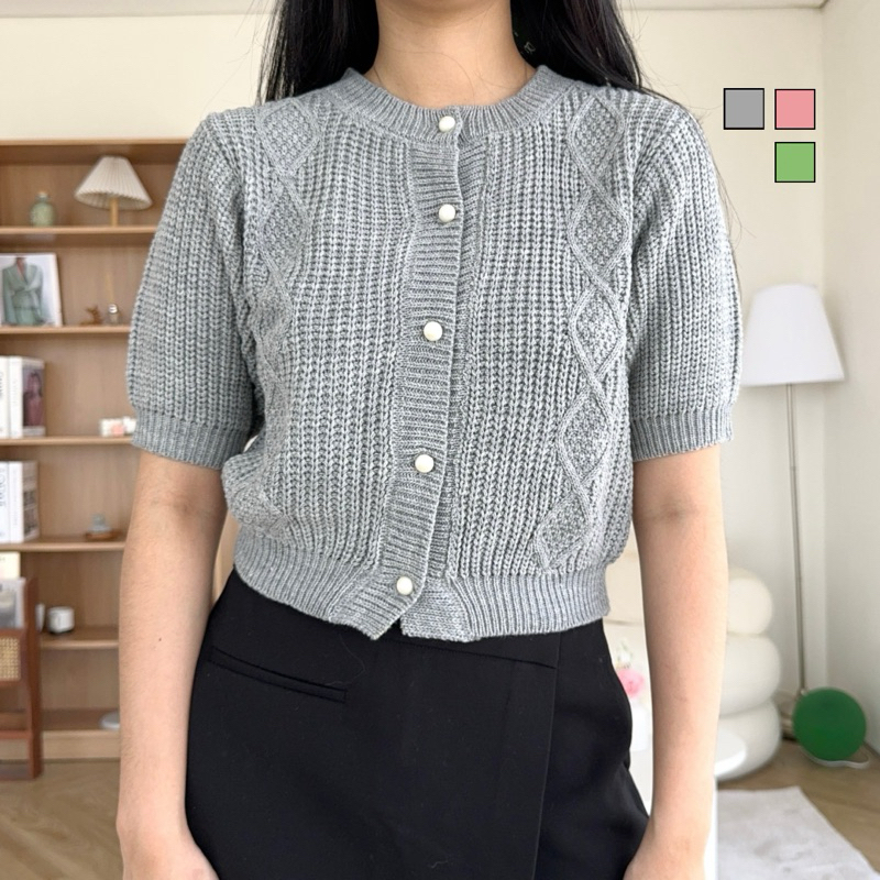 [ NEEDAKNIT ] Hae Top Atasan Wanita Baju Knit Cable Sweater Kerah Rajut Motif Tebal Tangan Pendek