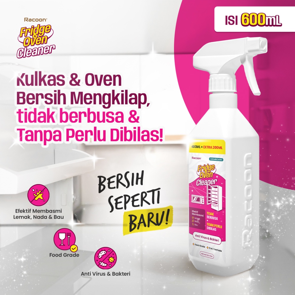 RACOON Prembersih Kulkas & Oven EXTRA 20% 600ML Tidak Perlu Bilas | Racoon Fridge & Oven Cleaner