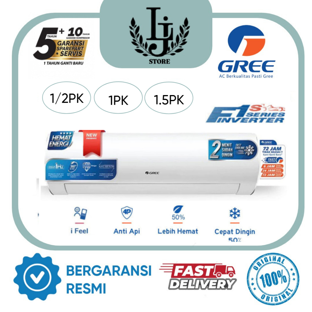AC Gree Inverter GWC05F1S /GWC09F1S / GWC12F1S AC Gree 1/2PK / 1PK / 1.5PK AC Inverter Gree F1S