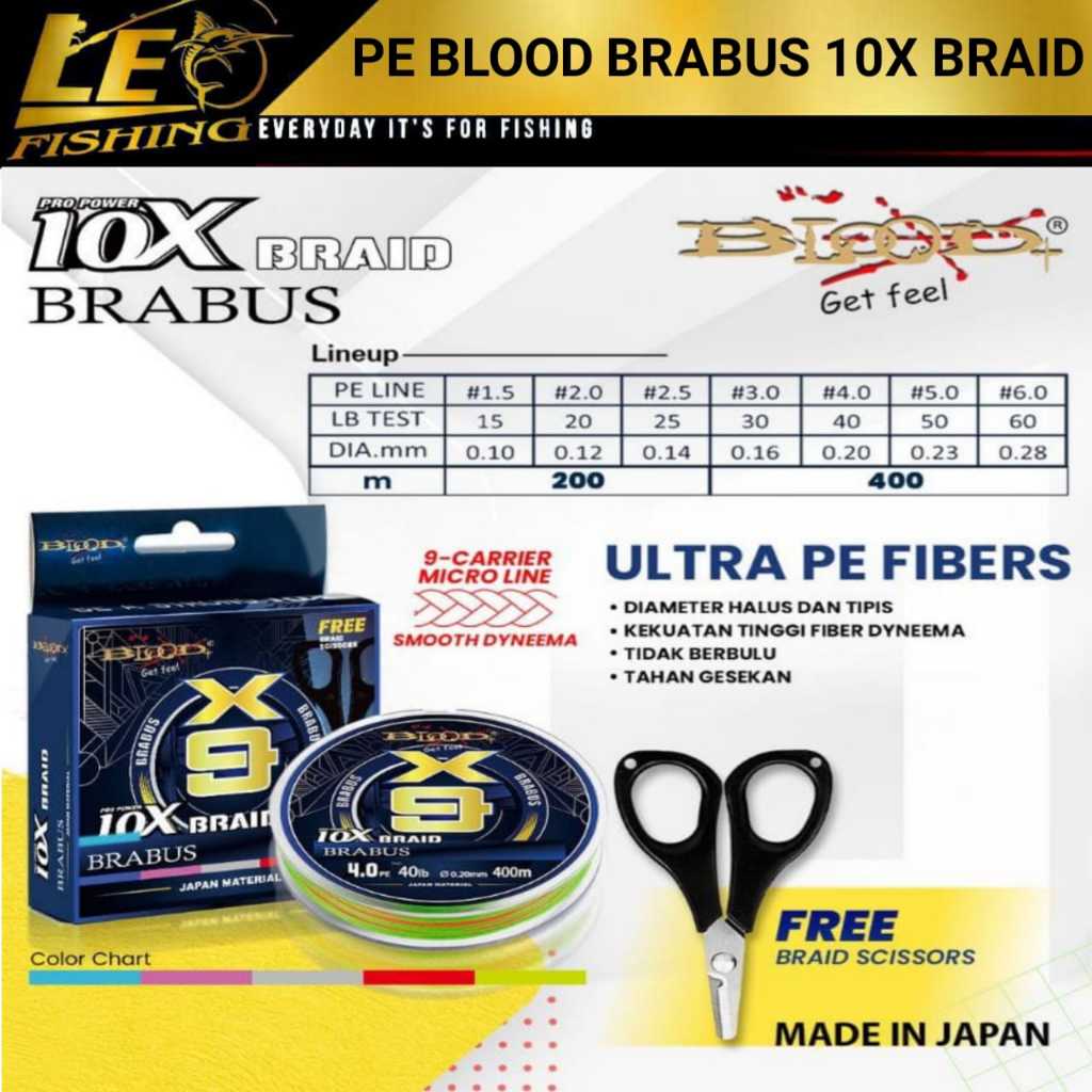 SENAR PE BLOOD BRABUS X9 400METER SENAR PANCING TERLARIS BENANG PANCING TERLARIS