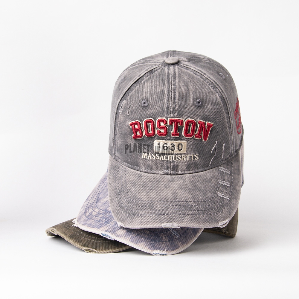 Planet Jeans - Topi Baseball Denim Ripped Pria Wanita Unisex Aksen Robek Acid Washed Series BC23