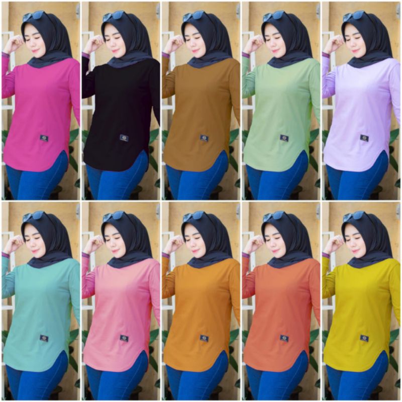Kaos Polos Murah Lengan Panjang RIB Atasan Wanita Dewasa Bawahan Oval Ukuran Slimfit Size L, XL, XXL