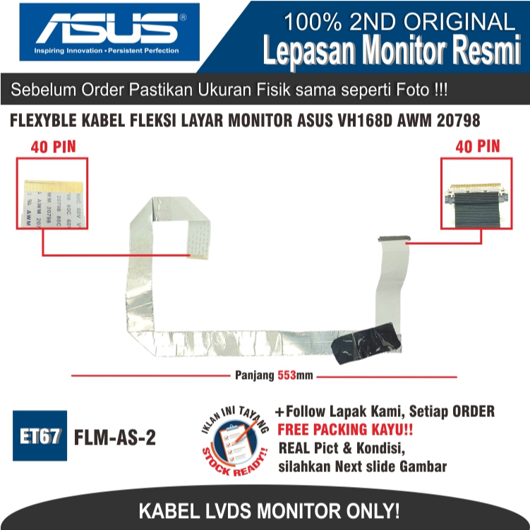 ET67 FLM-AS-2 FLEXYBLE KABEL FLEKSI LAYAR MONITOR ASUS VH168D AWM 20798 EE230343