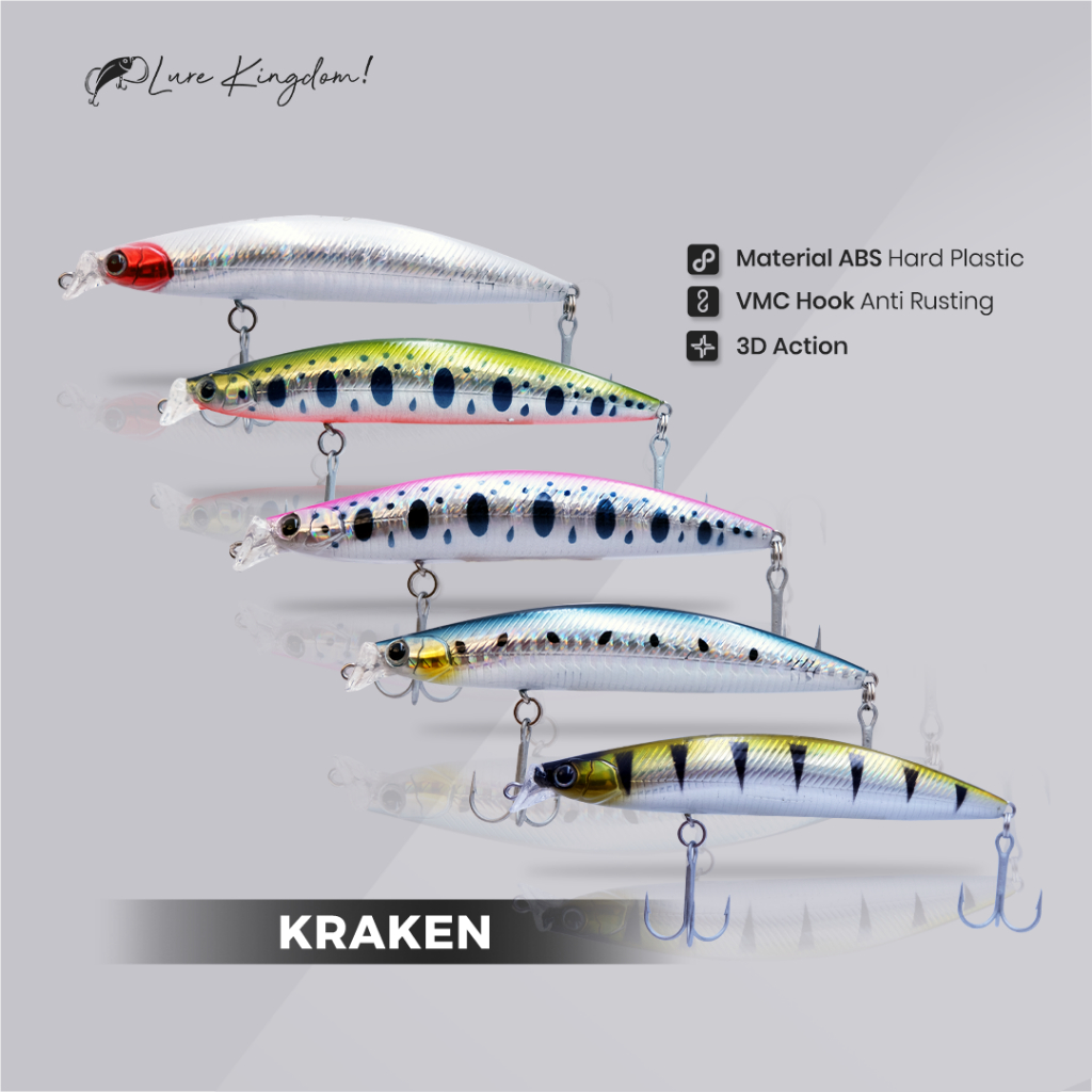 LURE KINGDOM KRAKEN - Umpan Minnow  Kraken Treble hook Anti Karat 3D Action Matt Abs Hard Plastic