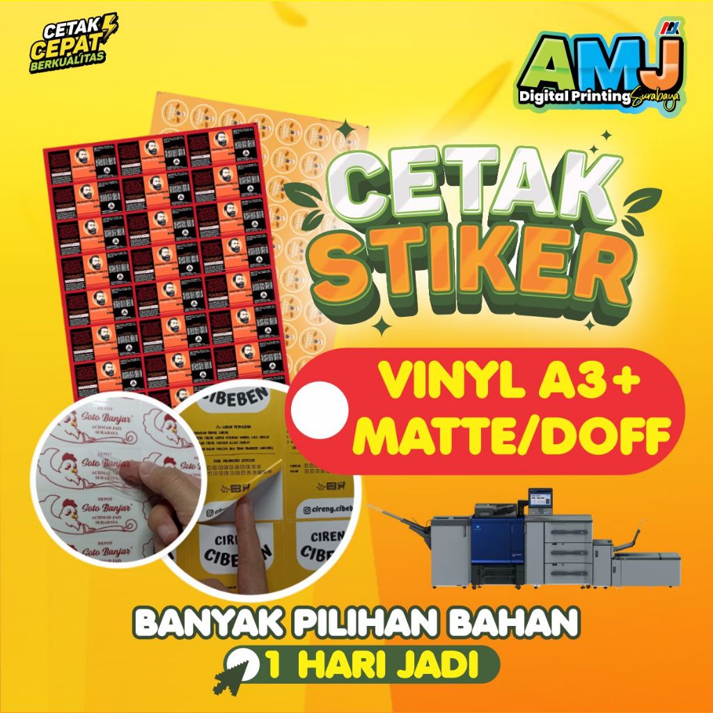 

Print & Die Cut_Stiker Vinyl Glossy/Matte/Doof A3+_Sehari Jadi_Murah_Label_Waterproof_Tahan Air