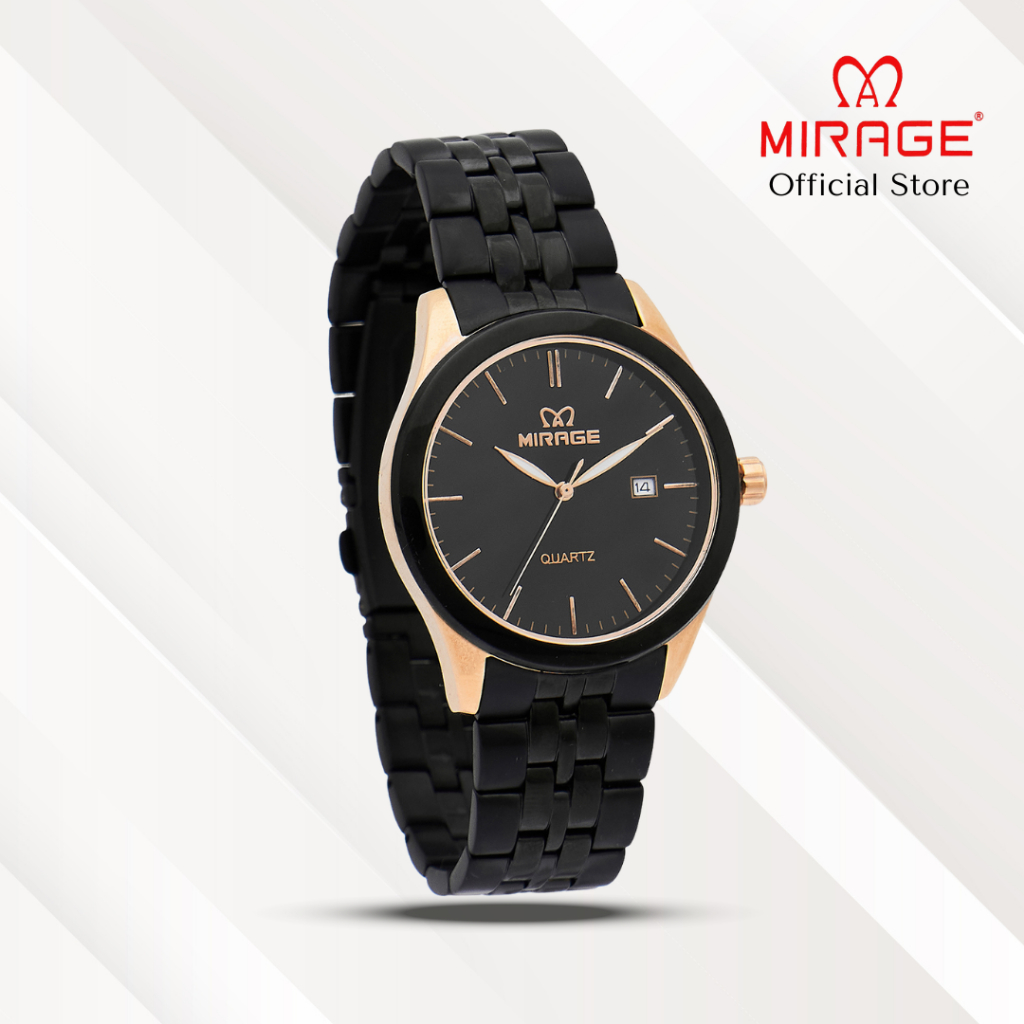 Mirage Jam Tangan Pria Analog TS 8136 M Black Rose Gold Original Stainless