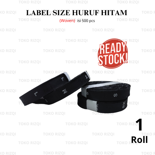 Label Size Bordir Woven Huruf Hitam / Label Ukuran / Label Ukuran Baju dan Pakaian