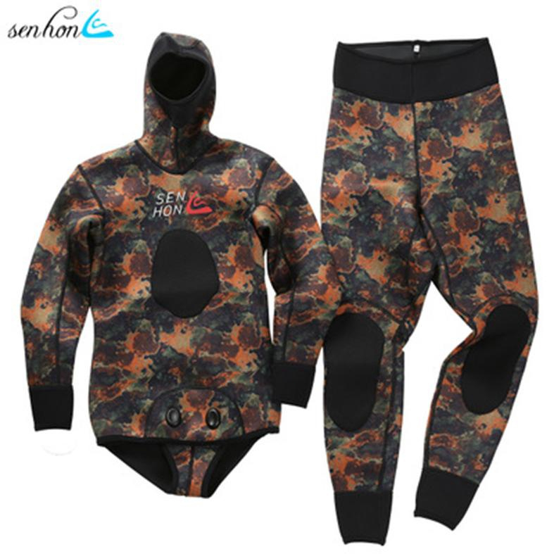 SENHON Men&Women 3MM Neoprene Wetsuit Two-piece Camouflage Spearfishing Suit Wetsuits Scuba Suit Div