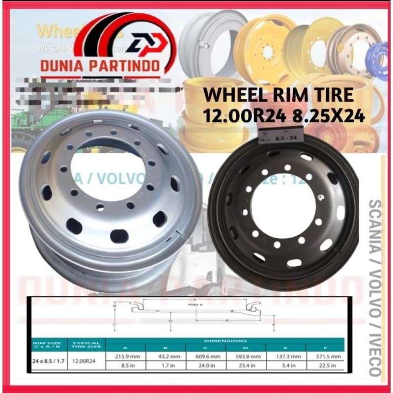Velg Truk ukuran ban 12.00 R24 / 325/95 R24  Wheel Rim 8.25X24