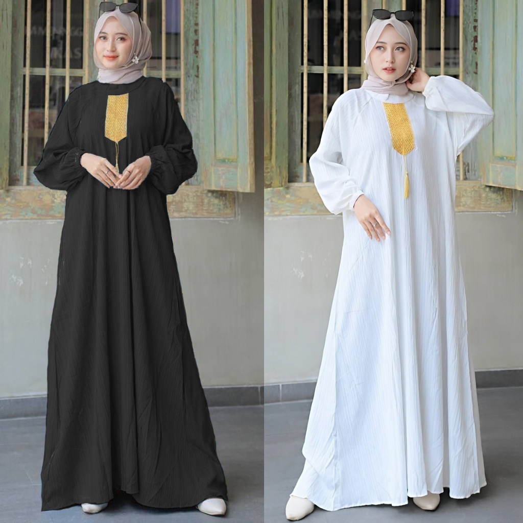 Baju Gamis Ukuran Standar Big Size Jumbo Warna Putih Hitam Renda Emas Model Terbaru