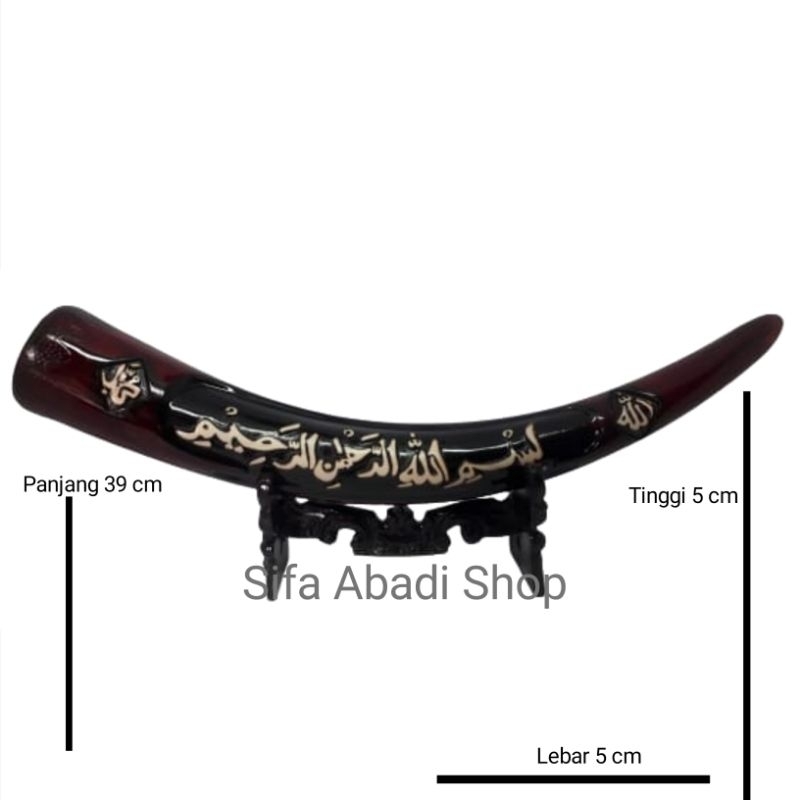 Pajangan Gading / Pajangan Meja / Pajangan Lemari Kaca Motif Gading Kalimat Bismillah Warna Coklat U