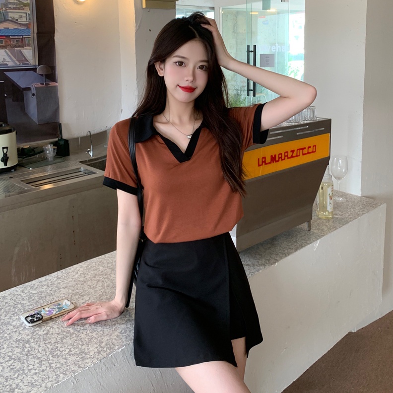 KODE M32T Kaos WanitaTshirt BJ31 Baju Atasan V Neck Kerah Polos Short Sleeve Top Lengan Pendek Crop 
