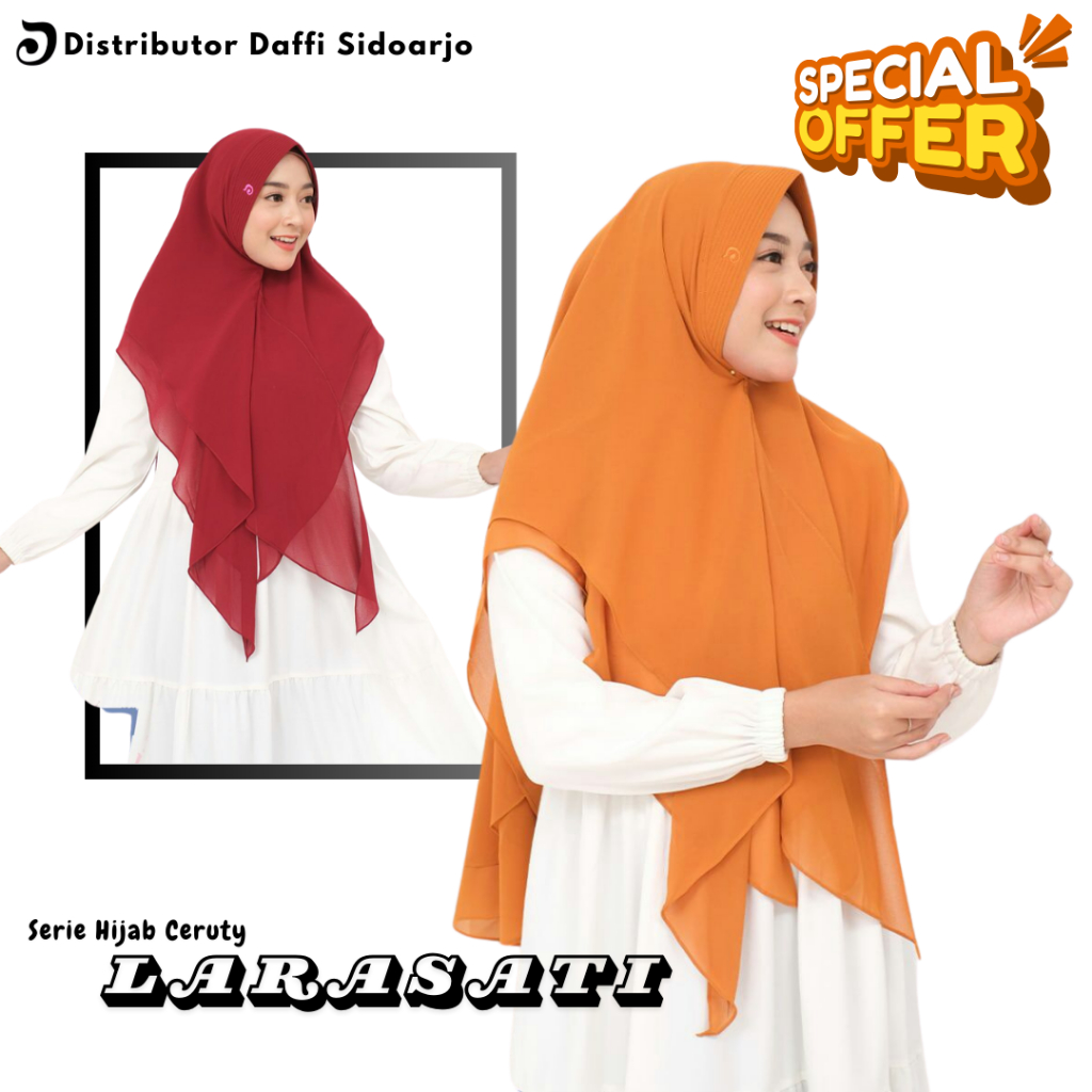 HIIJAB LARASATI ORI DAFFI MODEL TERBARU DUA LAYER MEDIUM PET BUSA KECIL PREMIUM UNIK CANTIK REMPEL D
