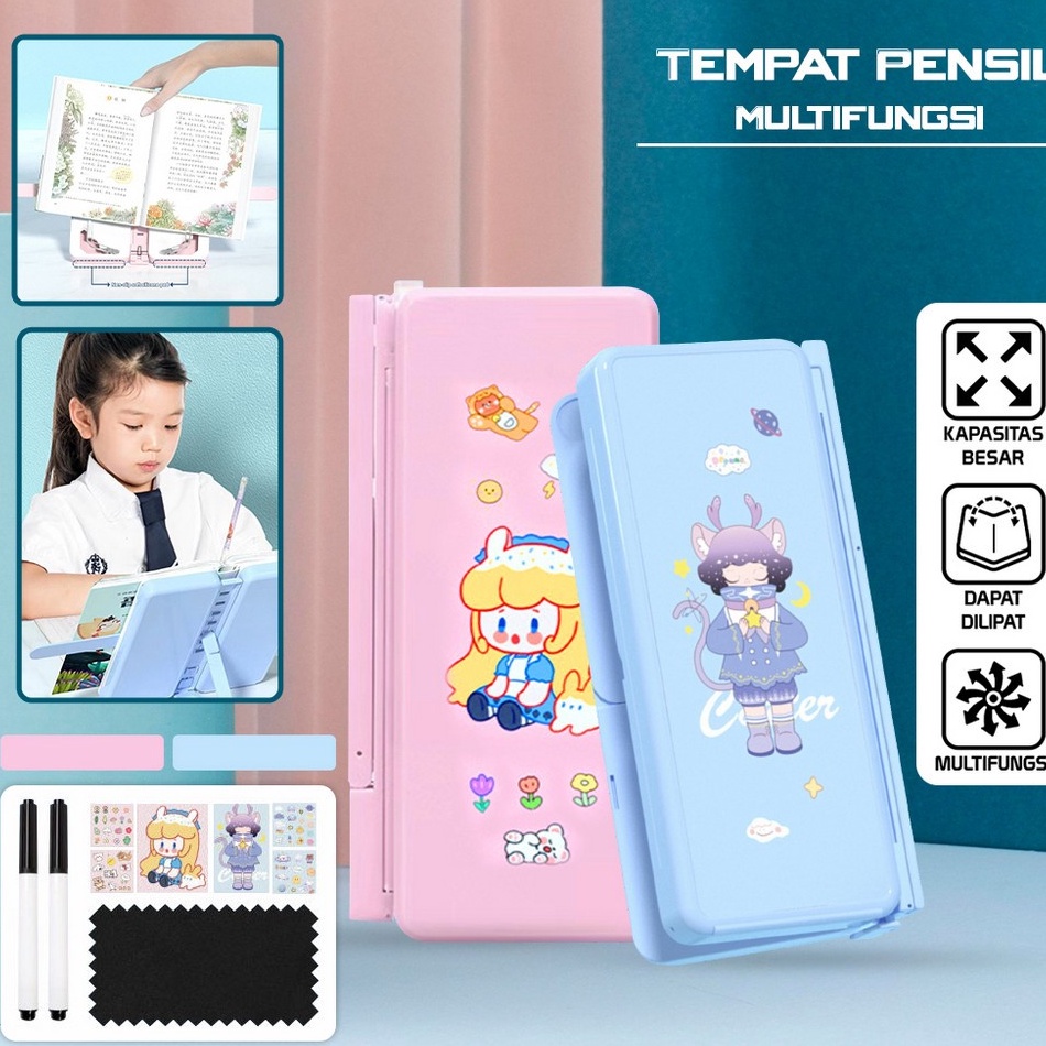 

KODE Q99S Tempat Pensil 2IN1 Multifungsi dengan Tatakan Buku dan Papan Tulis Praktis Kotak Pensil Lipat Tempat Penyimpanan Alat Tulis Anak Sekolah Pencil Case Book Holder Import Stockami A73