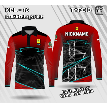 jersey pln kerah polo lengan panjang kaos dinas pln baju dinas pln unisex free custom nama logo