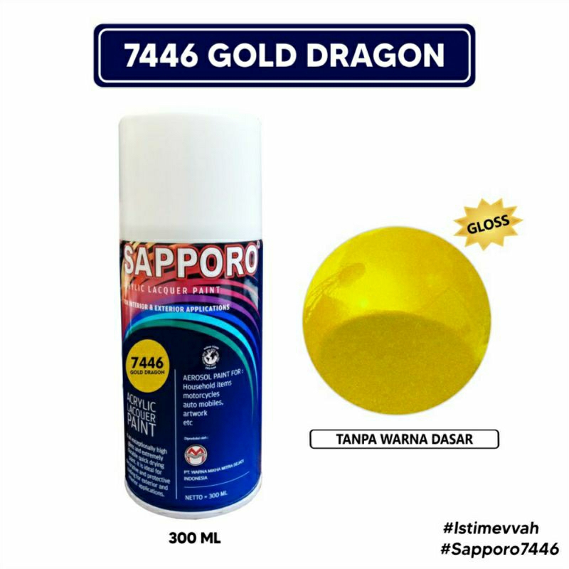 #MAU# Cat Semprot Sapporo 7446 Gold Dragon 300ml Kuning Emas Metallic Metalik Cat Spray Duco Sapporo