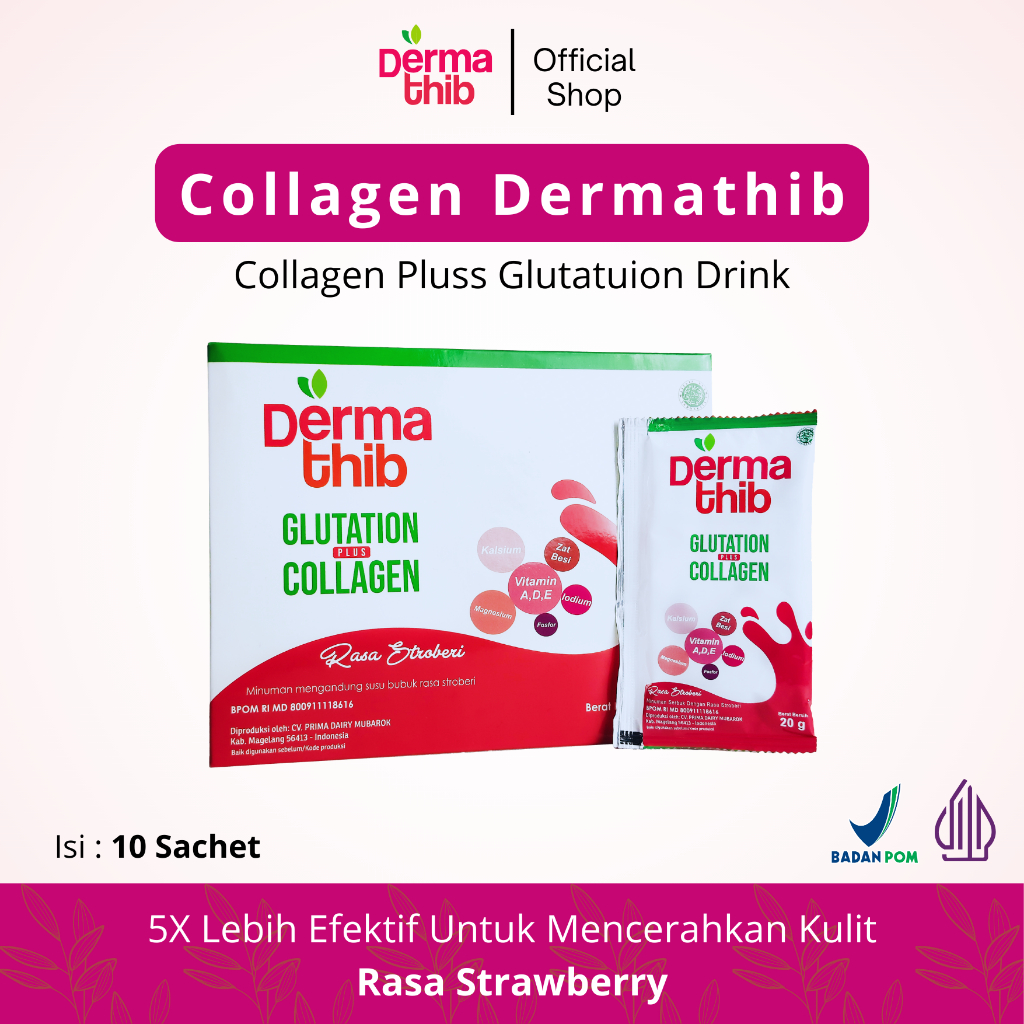 DERMATHIB - Collagen Drink Plus Glutation Minuman Kolagen dan Glutathione Rasa Strawberry - 5 Sachet