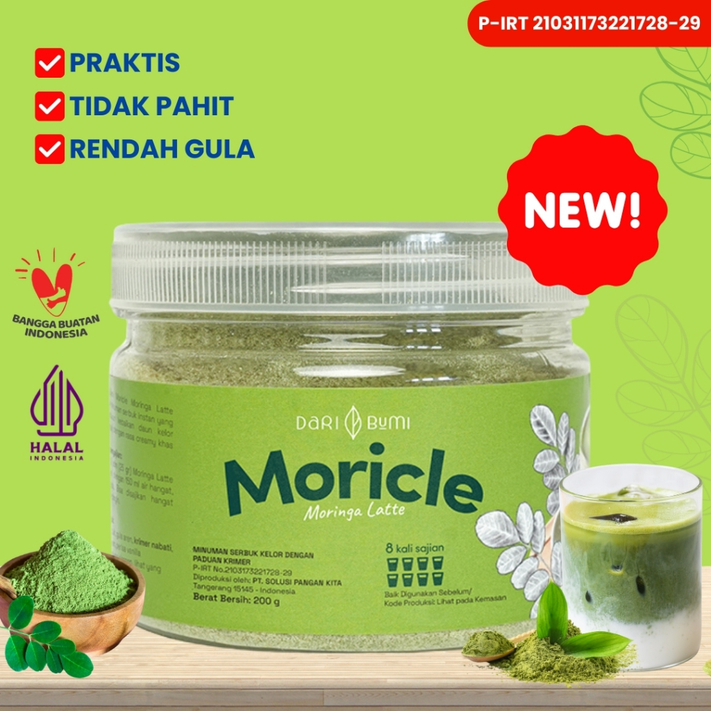 

Moringa Latte Dari Bumi Moricle Bubuk Minuman Kelor 200 gram Tinggi Kalsium Rendah Gula Pelancar ASI