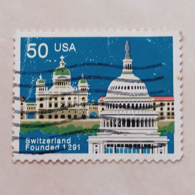 

(AD) Perangko Amerika Serikat 1991 700th Anniversary of Swiss Confederation 50 cent Used