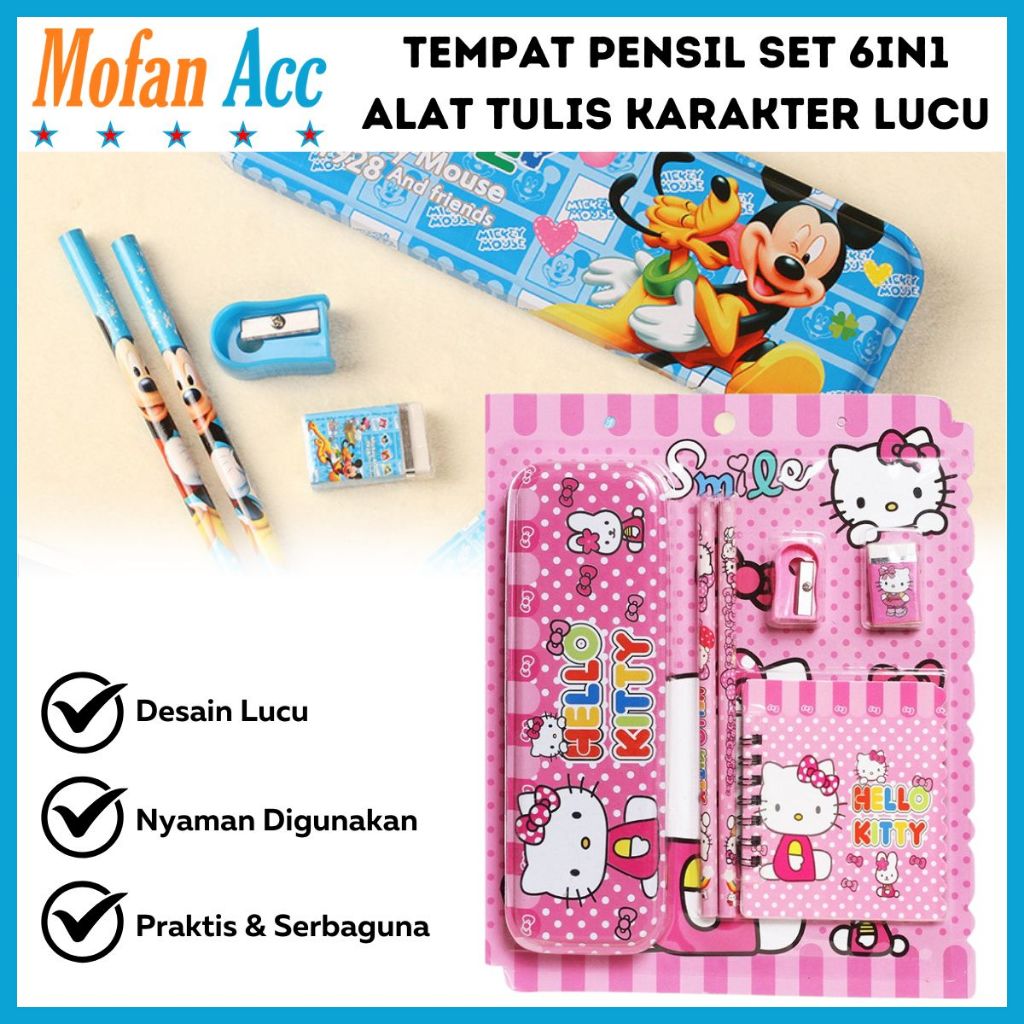 

Tempat Pensil Set 6in1 Karakter Lucu / Paket Lengkap Alat Tulis Kotak Pensil Note Rautan Penghapus Gambar Kartun Imut / Mini Stationery Character 6 Pcs ATK Perlengkapan Menulis Anak Sekolah Hadiah Kado Ulang Tahun Souvenir Goody Bag TK PAUD SD