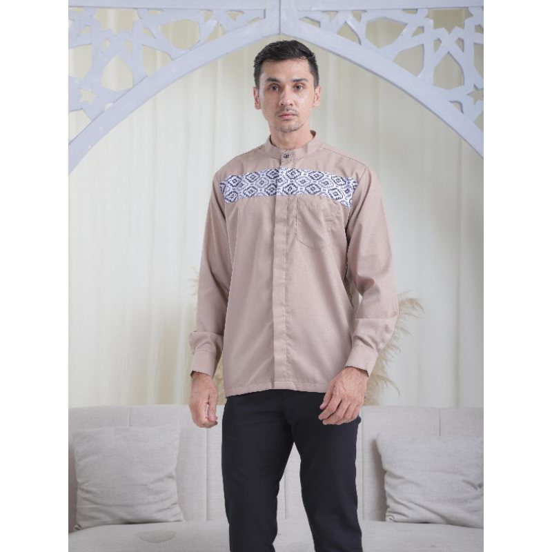 Baju Koko Dewasa Lengan Panjang Motif Etnik Model Afnan,keren berkualitas