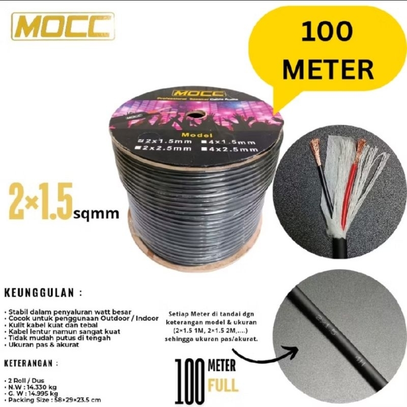 Kabel Audio Speaker MOCC 2x1,5mm | Kabel Speaker Per 100 meter Mocc 2 x 1,5 mm