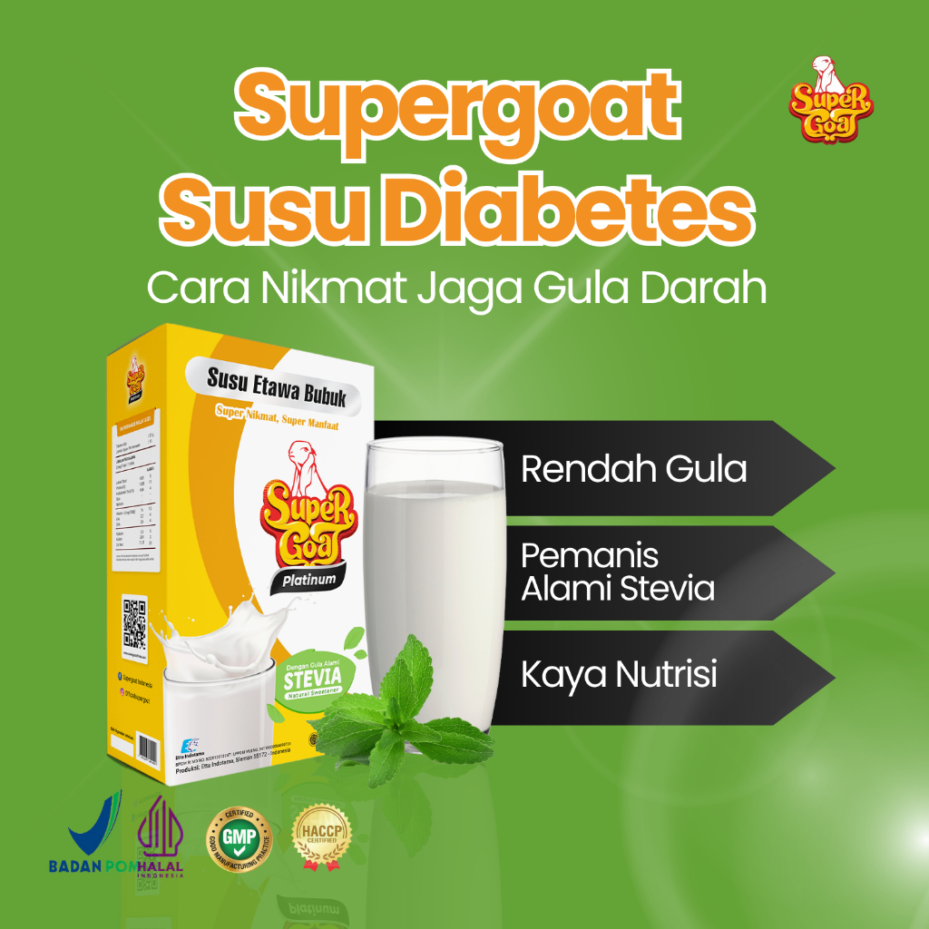 

Supergoat Susu Kambing Etawa Bubuk Platinum Stevia Isi 1 Box Solusi Diabetes Terbaik