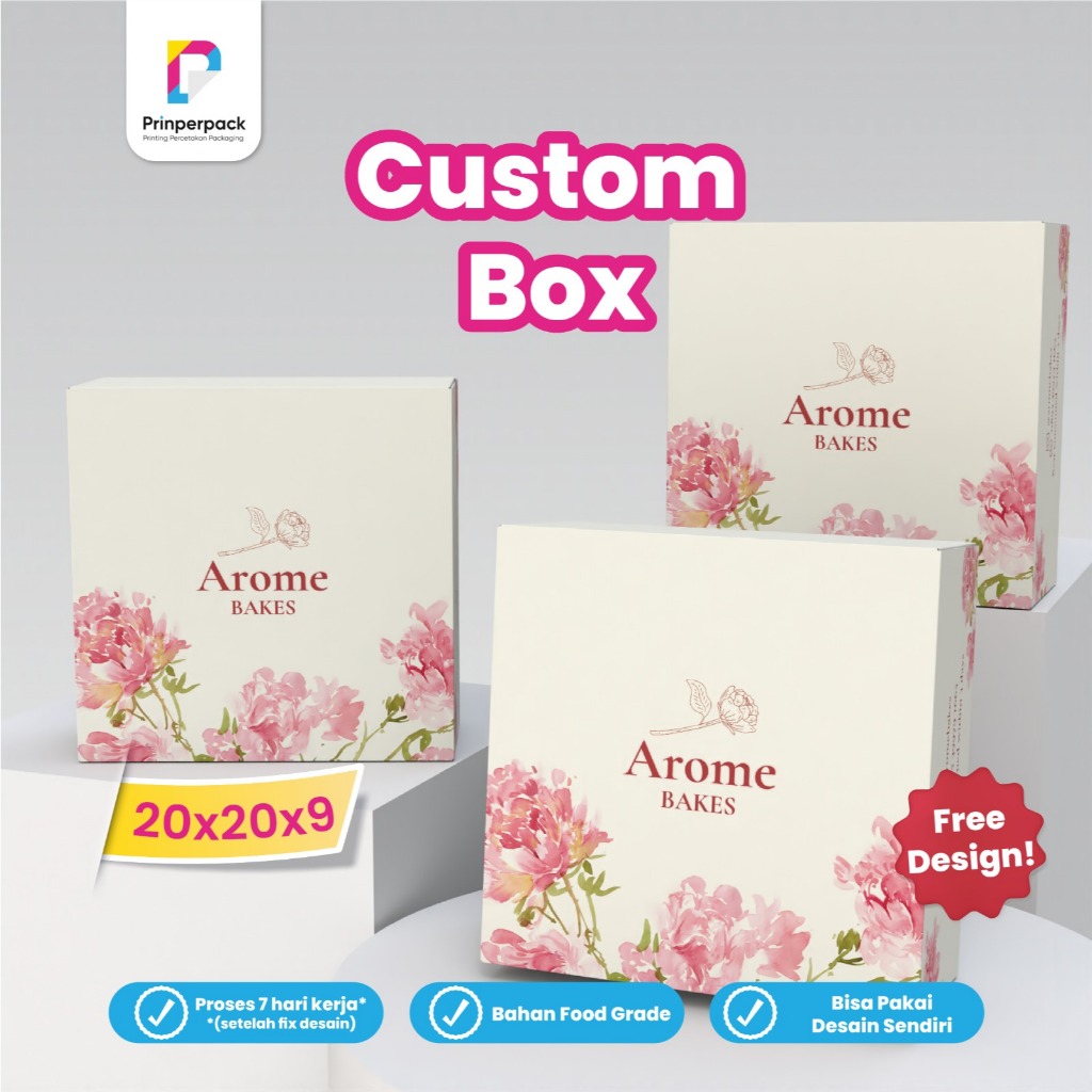 

Kemasan kue custom ukuran 20x20x9 cm / Kemasan cetak logo sendiri / box kue tart pakai logo sendiri / dus kue custom cetak / branding kemasan kue kotak / box pakai cetak logo / dus kotak pakai logo sendiri/ brownies box custom/packging custom / dus kue