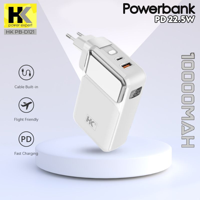 HK D121 powerbank 10000MAH QC PD 22.5W Built-in Cable with Display