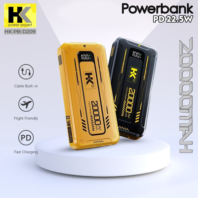 HK D122 Powerbank 10000mah QC PD 22.5 Built in Cable With Display