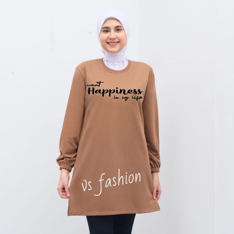 KAOS TUNIK WANITA TERBARU /KAOS TUNIK MOTIF HAPPYNES TERBARU