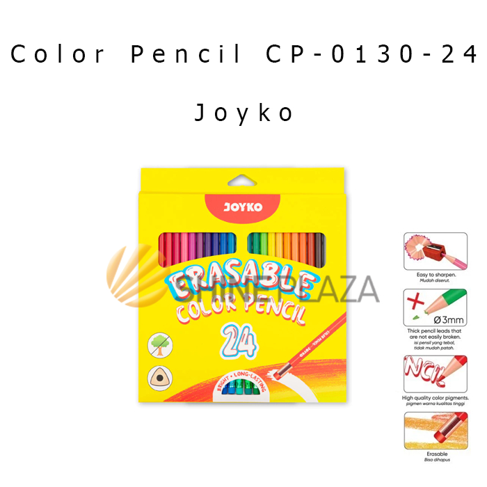 

Pensil Warna Bisa Dihapus Joyko 24 Warna CP-0130-24 - Erasable Color Pencil Triangle Grip