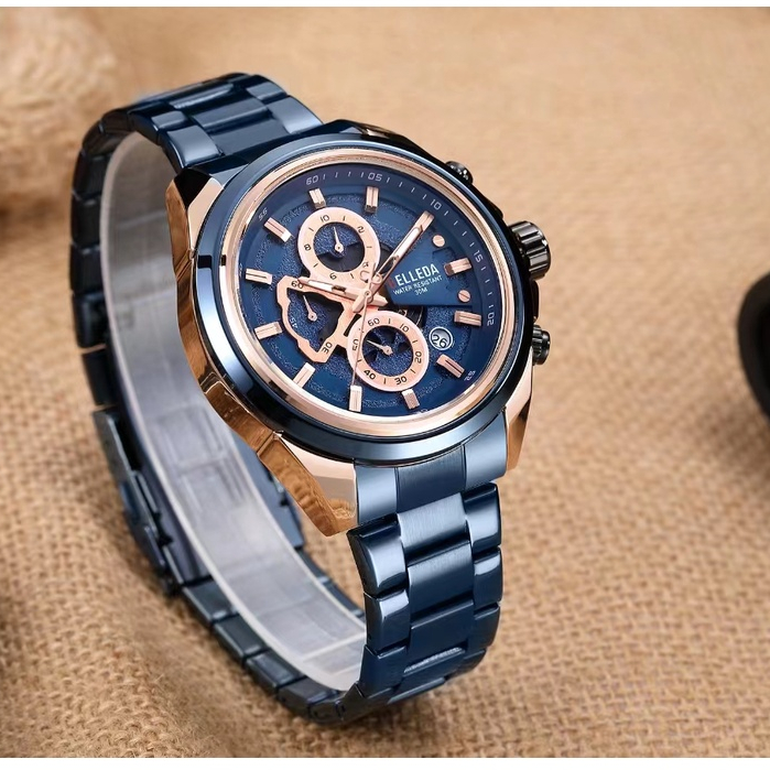Jam Tangan Pria Belleda 9294 Strap Rantai Chrono Tanggal On Anti Air 3Atm Man Watches BELLEDA