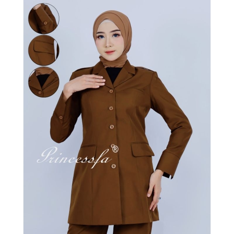 Seragam Princessfa Setelan Pemda Coklat Gelap Celana Wanita Baju Dinas ASN,PNS,GURU,Seragam ASN Cokl