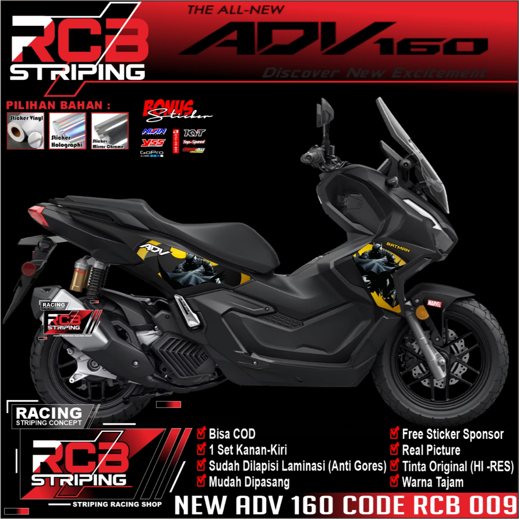STRIPING ADV 160 - Stiker ADV 160  Striping ADV 160 Variasi - Striping ADV 160 DESAIN BATMAN RCB 009