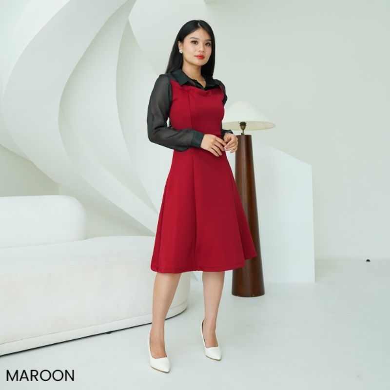 Dress Organza Kanora kekinian korean style Dress lengan panjang berkerah