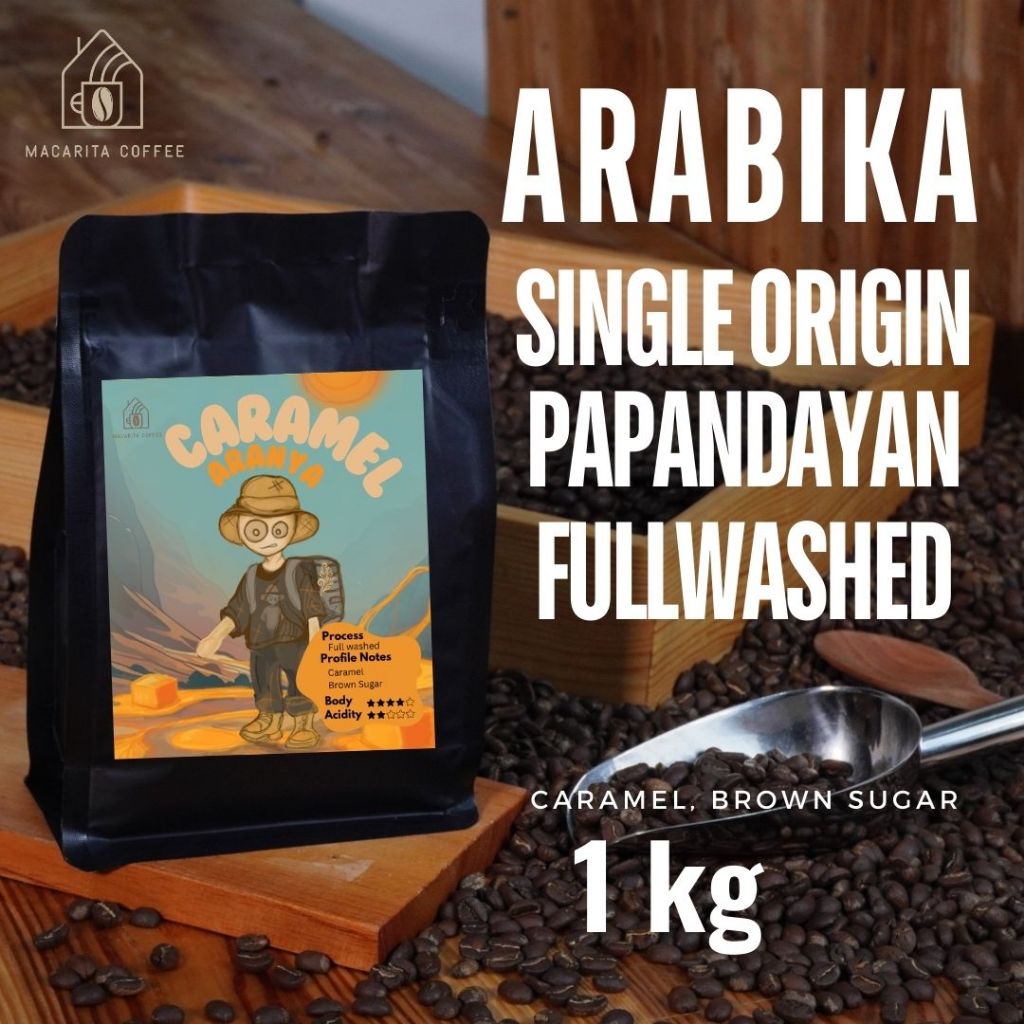

Macarita Karamel Aranya Kopi Arabika Papandayan fullwashed Arabika Single Origin Roasted Coffee Bean Grade 1 Premium 1kg