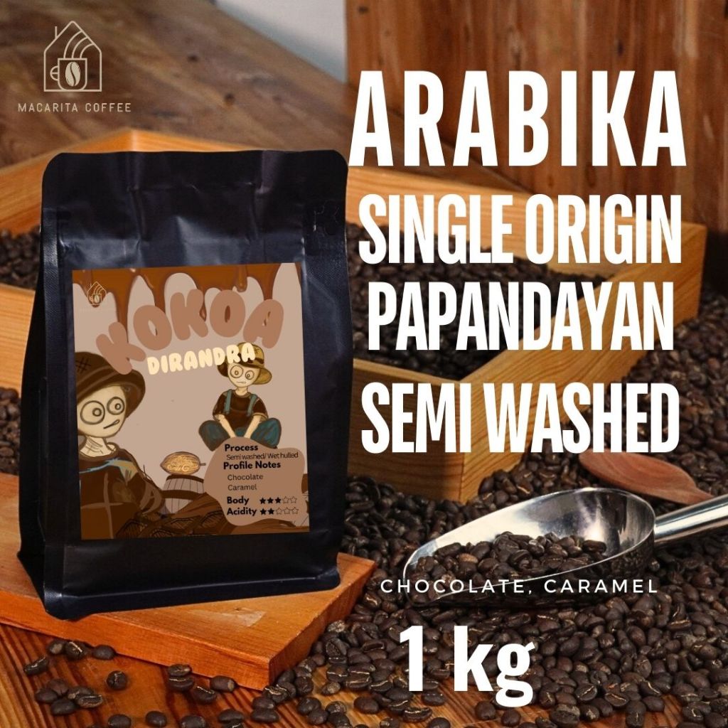 

Macarita Kokoa Diandra Kopi Arabika Papandayan Semi Washed Arabika Single Origin Roasted Coffee Bean Grade 1 Premium 1 kg