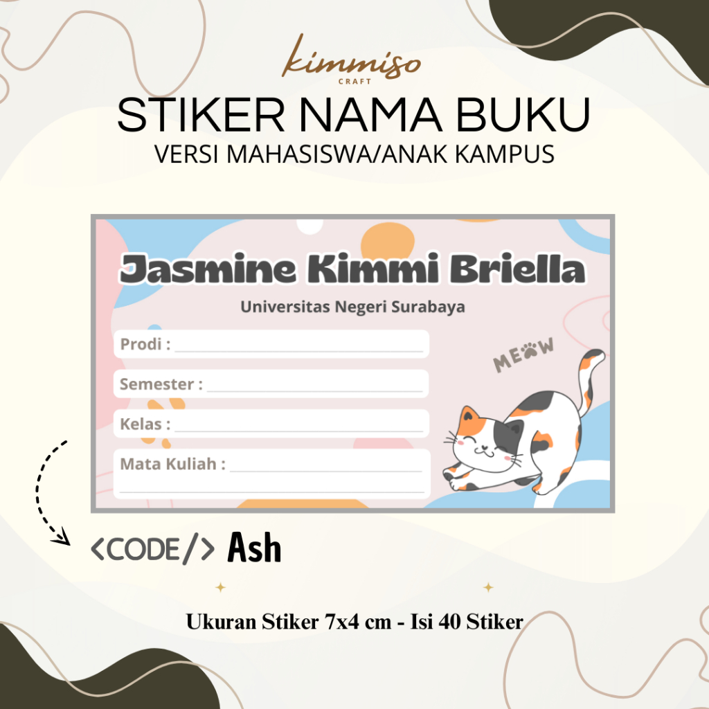 

[Kimmiso] Isi 40 Pcs Stiker Nama Buku Versi Mahasiswa - ASH