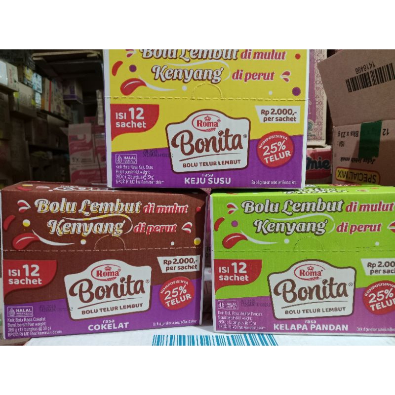 

Roma Bonita Bolu Telur Lembut ( 12 bungkus @30g )All varian