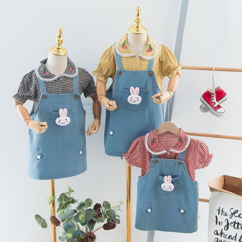 [ Stellar Mini ] FREE ACC Overall kemeja anak perempuan import jumpsuit rok kemeja kotak kotak overa