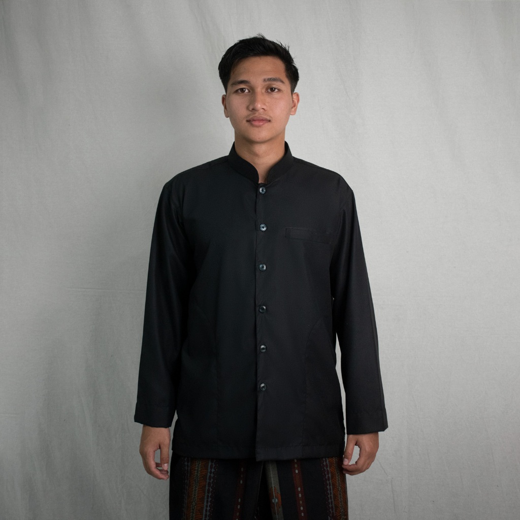 Yateer - Takwa Qomar Pakaian Pria Muslim Polos Lengan Panjang Non Manset Hitam