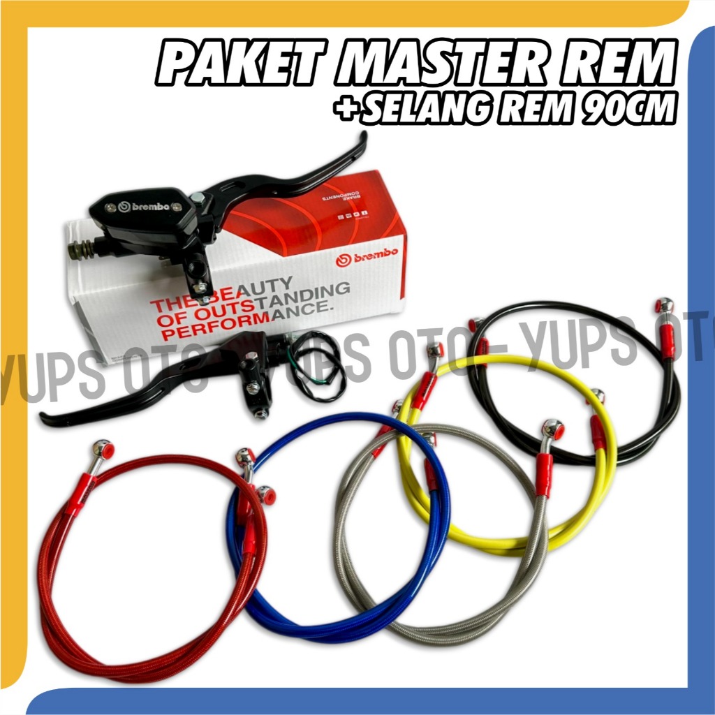 MASTER REM BREMBO FULLSET KANAN KIRI TABUNG OVAL NYATU TABUNG KACA SMOKE TRANSPARAN 14MM Set SELANG 
