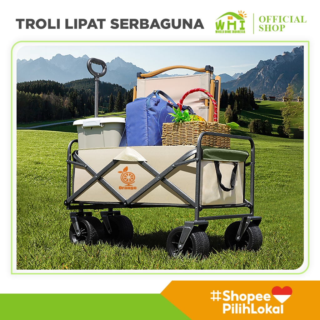 WorldHome - Troli Camping Angkut Barang Besi Kuat Roda Besar Troli Piknik Lipat Troli Mudik