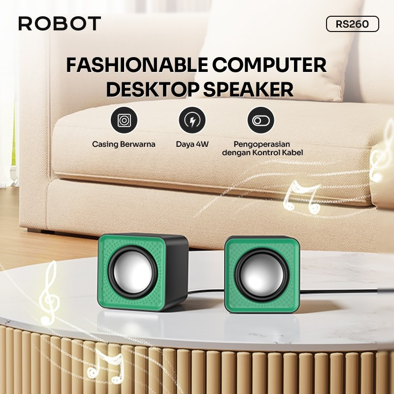 RB Speaker Robot RS260 Kabel USB Deep Bass 35mm Audio Speaker Music Mini Computer Laptop Original