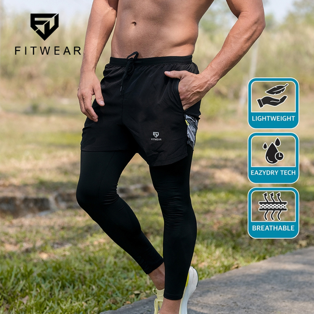 Fitwear - Celana Lari + Legging Dryfit Pria WILLIAM MARBLE SHORT - BLACK - M - 3XL