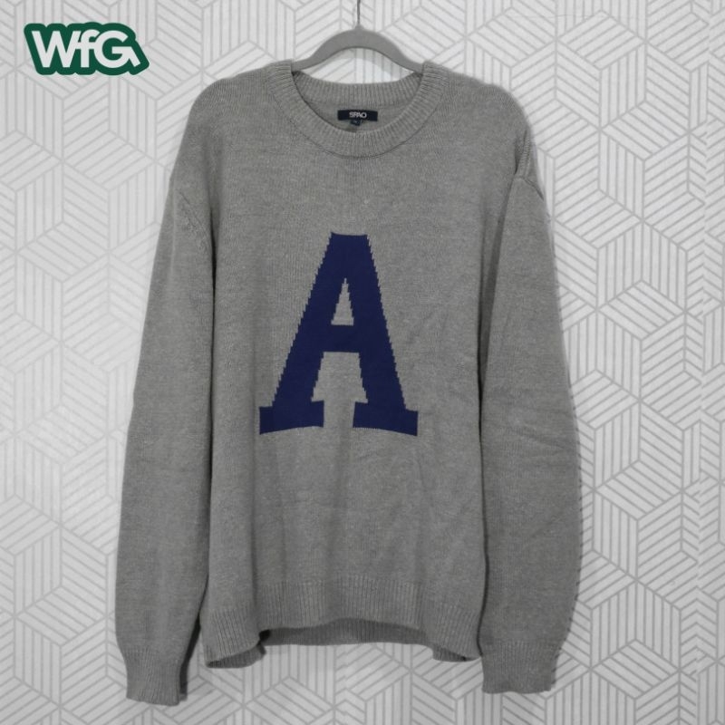 Spao Grey Letter "A" Knitwear - Knit Sweater Spao Second