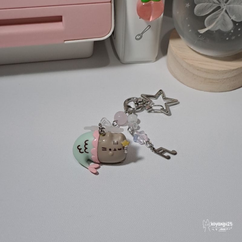[Original] Chupa Chups x Pusheen Mermaid Mini Figure Keychain | Beads Bag Key Charm Keychain Keyring