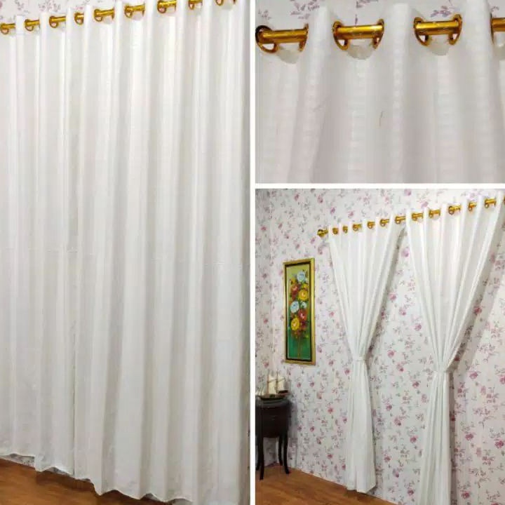 Potongan Gorden Hordeng Jendela Pintu Mmalis Polos Embos Warna Putih Smokring 12 Ring