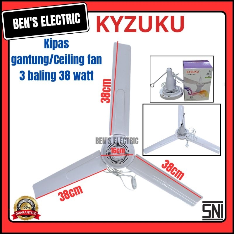 Kyzuku kipas angin gantung / ceiling fan 3 baling 38w